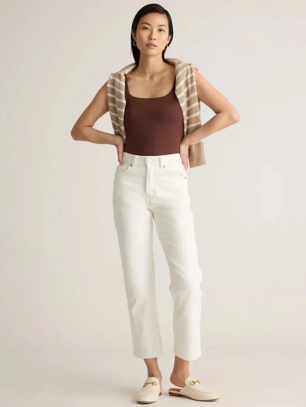 Quince Stretch Cotton Jersey Square Neck Tank Bodysuit Cocoa Large NWT - Picture 3 of 8